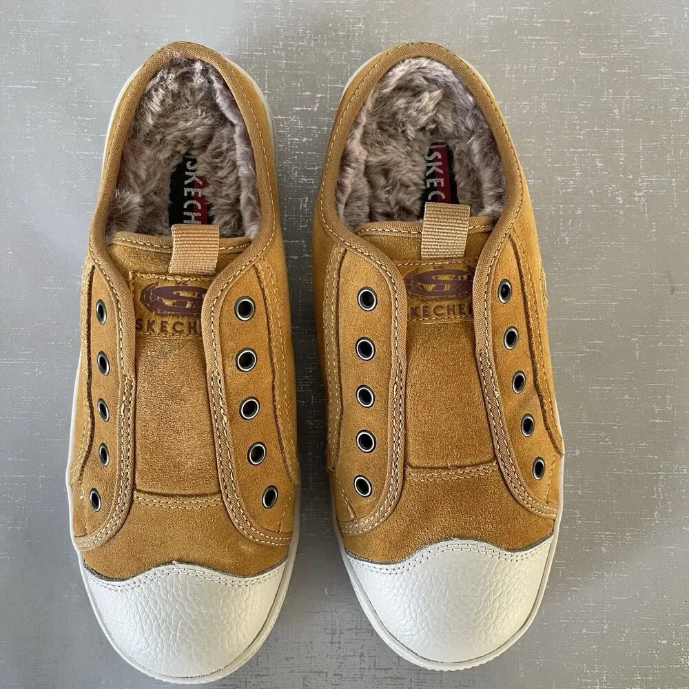 Skechers Suede Cozy Lug Sole Mule Sneakers Yellow Womens‎ 7.5 Slip On Shoes